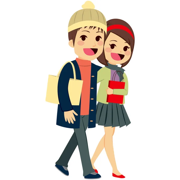 Couple Shopping Walking — Stock Vector