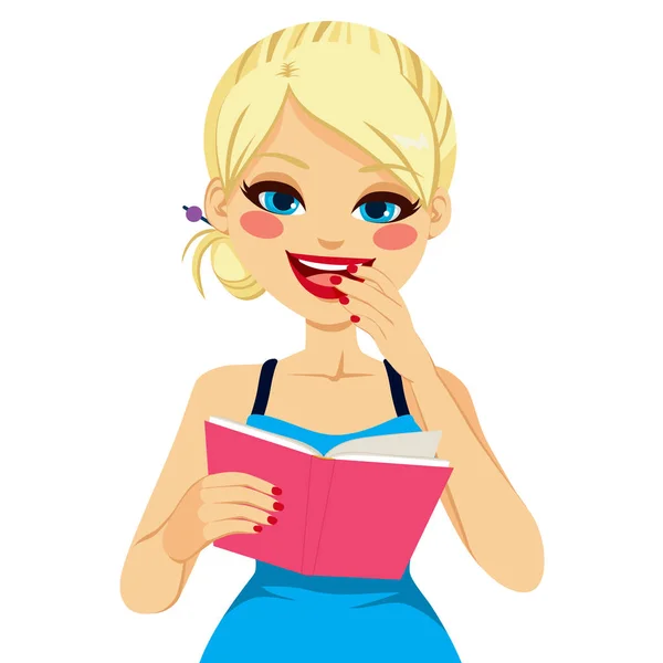 Blondes Mädchen liest glücklich — Stockvektor