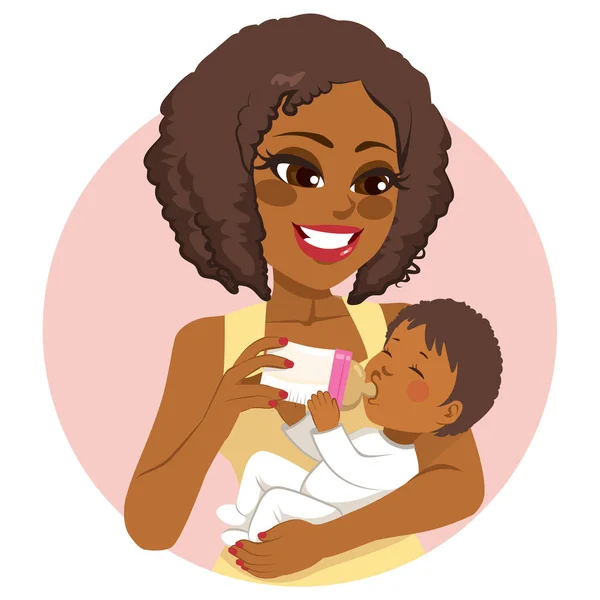 Kobieta pielęgnująca mleko butelkowe dla niemowląt — Wektor stockowy