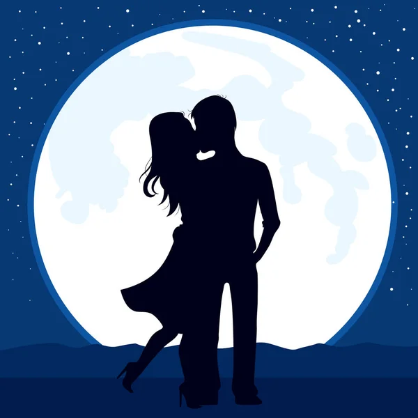 Pasangan Berciuman Bulan - Stok Vektor