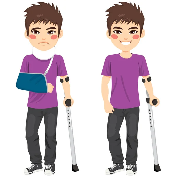 Injured Crutches Boy — Stock Vector