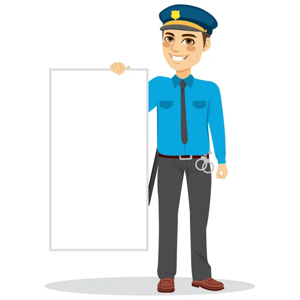 Politie man Holding blank Board — Stockvector