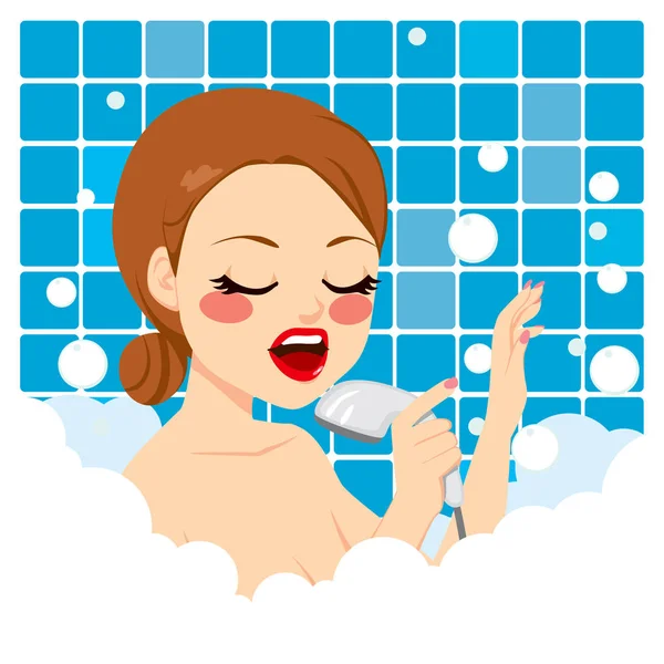 Woman Singing Shower — Stockvector