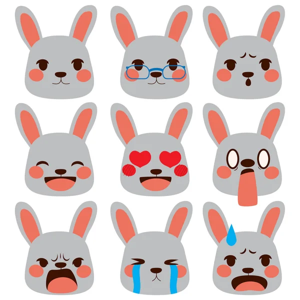 Εκφράσεις emoji κουνελιού — Διανυσματικό Αρχείο