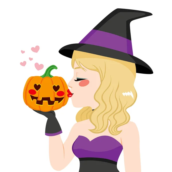 Halloween heks pompoen liefde — Stockvector