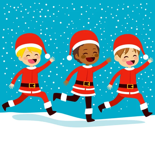 Navidad Santa niños corriendo — Vector de stock