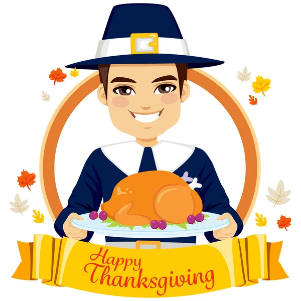 Happy Thanksgiving Pilgrim Man — Stock Vector