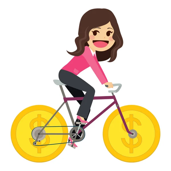 Деловая женщина Монетный велосипед — стоковый вектор