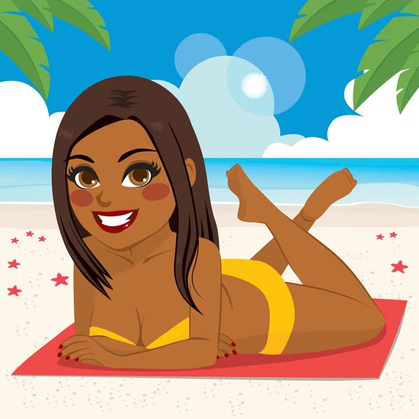 African American Woman On Beach — Stock Vector