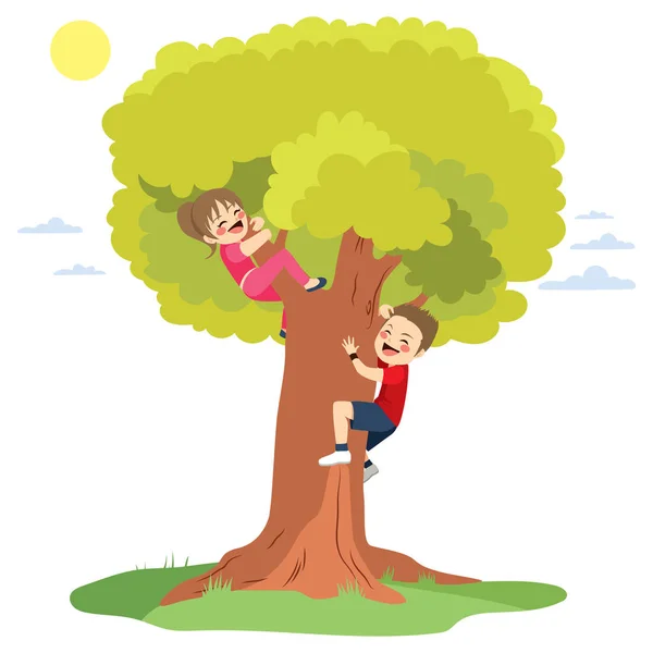 Children Climbing Tree — Stock Vector