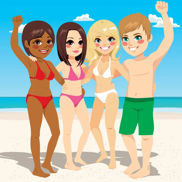 Playa fiesta amigos — Vector de stock