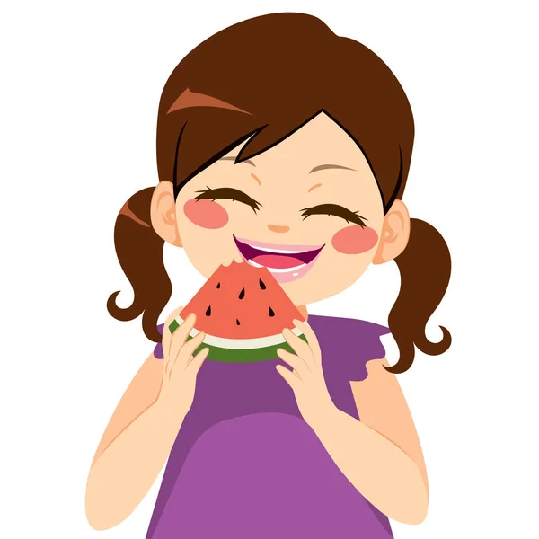 Chica comiendo sandía — Vector de stock