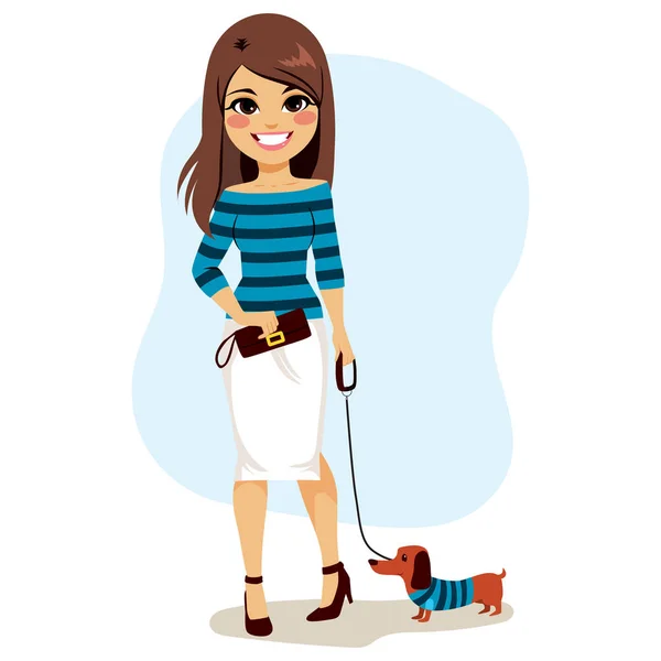 Köpek ile moda kız — Stok Vektör