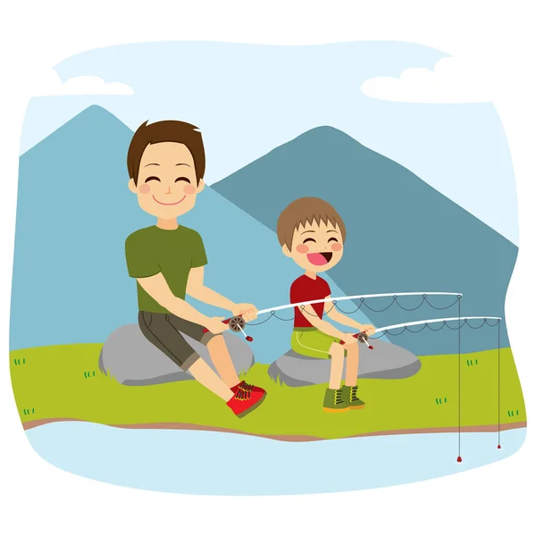 Apa és fia halászat — Stock Vector