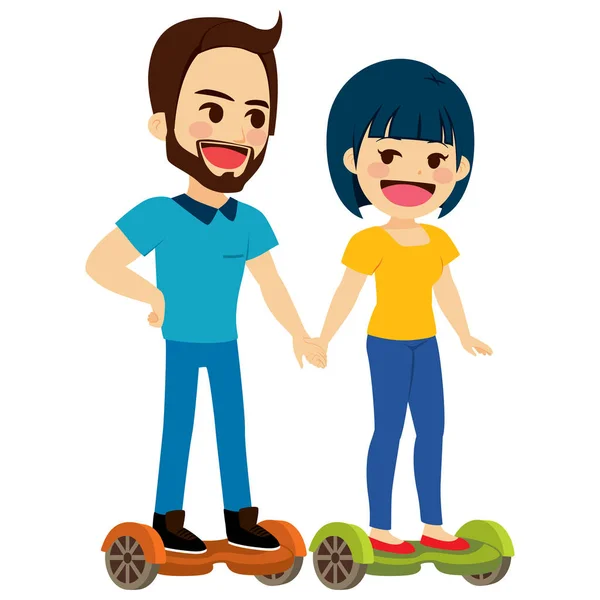 Couple Self Balancing Scooter — Stock Vector