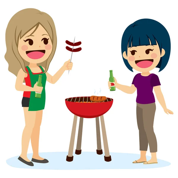 Meisje vrienden barbecue — Stockvector