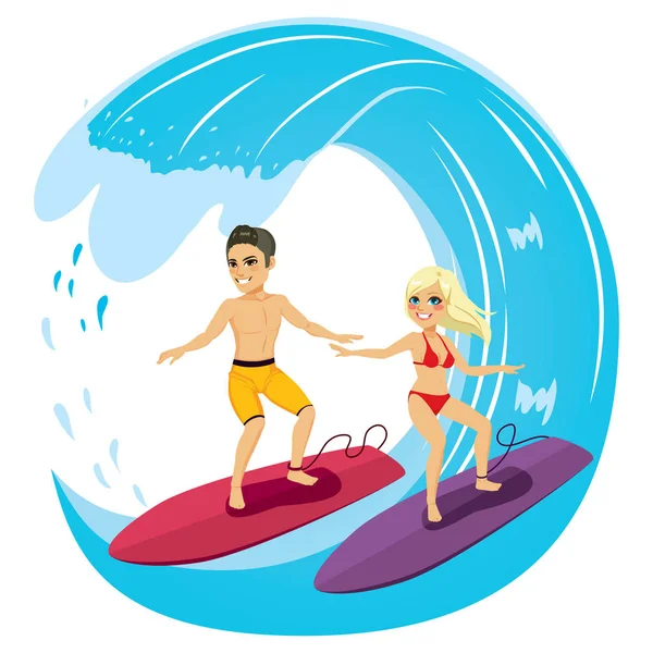 Surf en pareja — Archivo Imágenes Vectoriales
