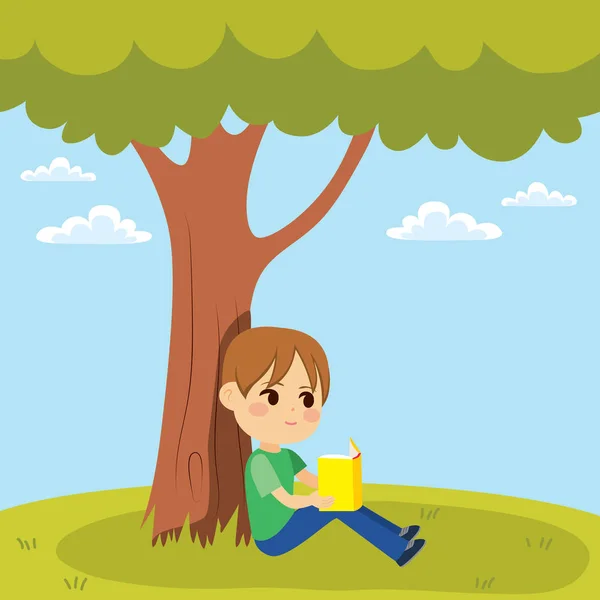Kid Reading Under Tree — Stock Vector