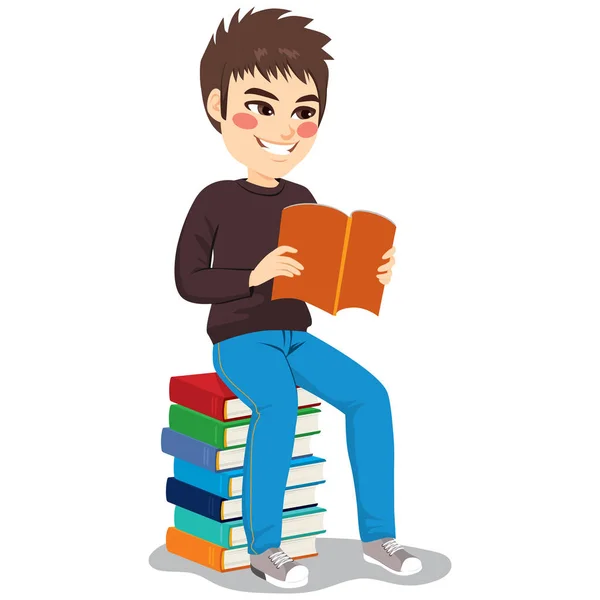 Studente ragazzo libro Stack — Vettoriale Stock