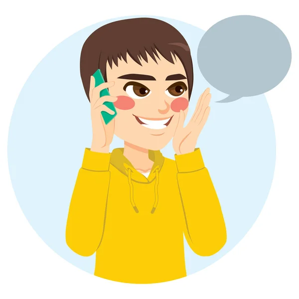 Chlapec mluvící telefon — Stockový vektor