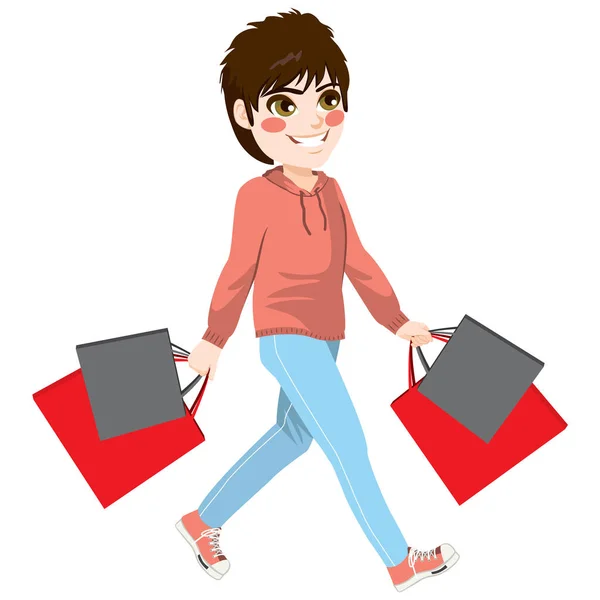 Compras chico caminando — Archivo Imágenes Vectoriales