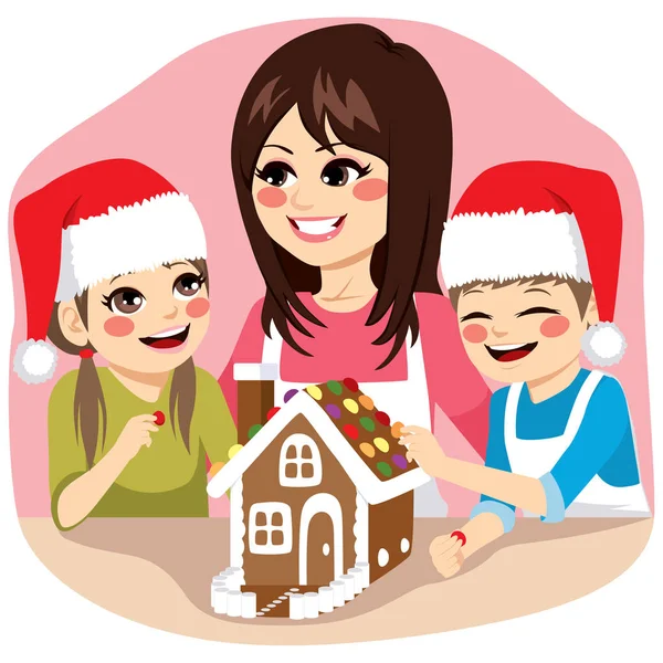 Christmas Cooking Family — Stock Vector