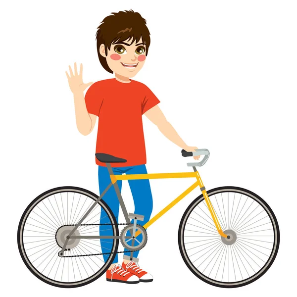 Стоя на велосипеде, мальчик — стоковый вектор