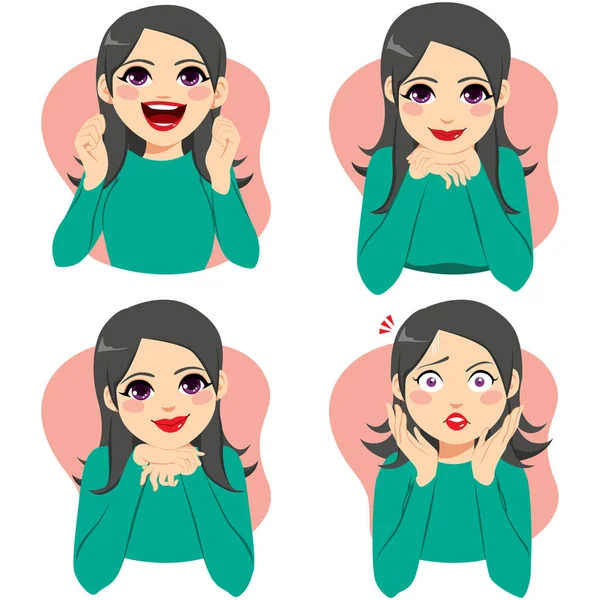 Expresiones de Emoción Facial Mujer — Vector de stock