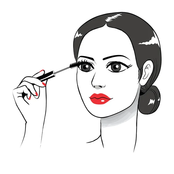 Woman Applying Eye Mascara — Stock Vector