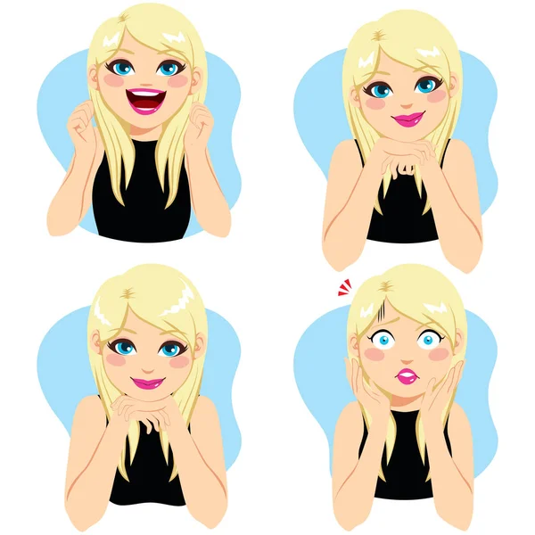 Blonde vrouw gezichtsuitdrukkingen — Stockvector