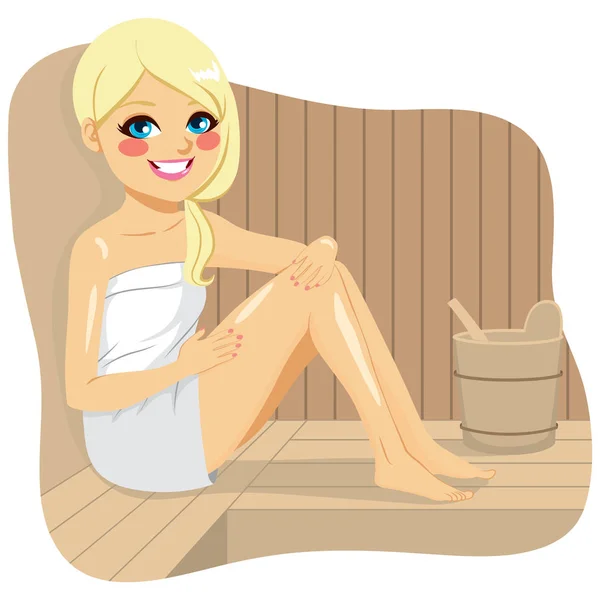 Woman Relaxing Sauna — Stock Vector