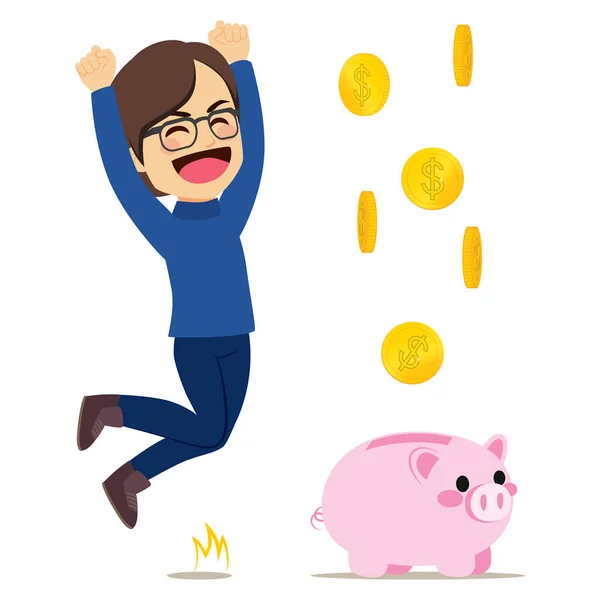 Lycklig man piggy bank — Stock vektor