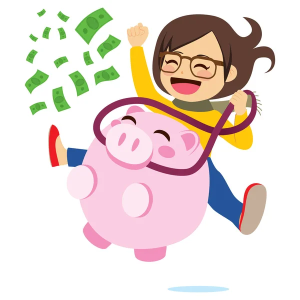 Riding Piggy Bank — Stock Vector