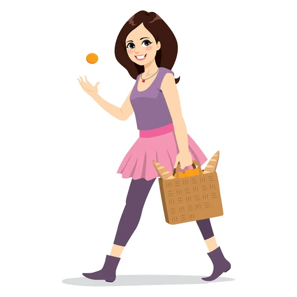 Femme marche avec épicerie — Image vectorielle