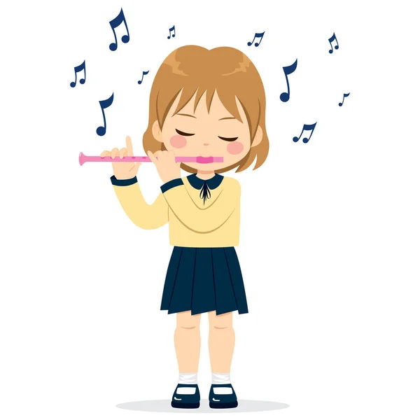 Chica tocando flauta — Vector de stock