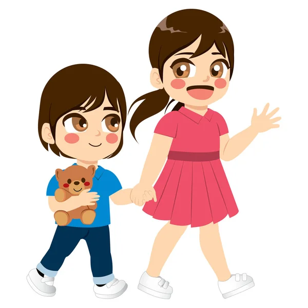 Siblings Walking — Stock Vector