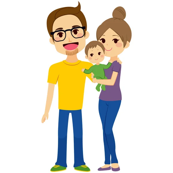 Feliz joven familia sosteniendo bebé — Vector de stock