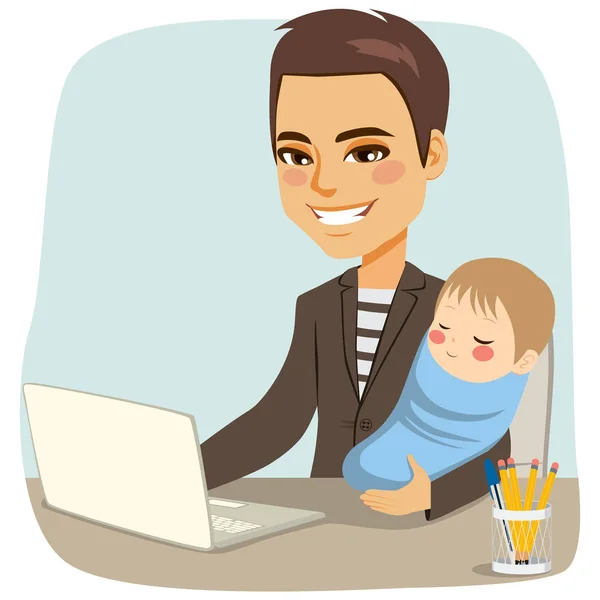 Πατέρας δουλεύοντας με το μωρό — Διανυσματικό Αρχείο