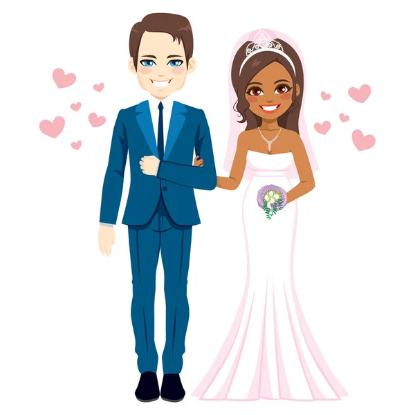 Multi etnische paar bruiloft — Stockvector