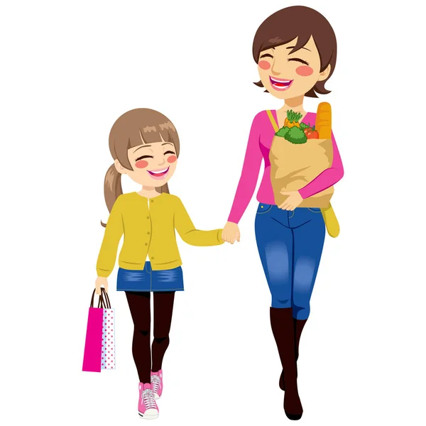 Mom Daughter Shopping Together — Stock Vector
