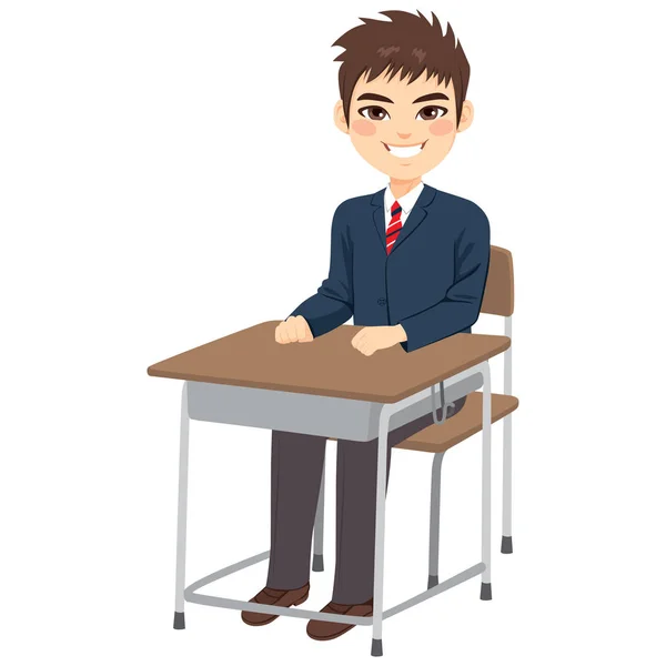 Student Boy Sitting Desk — Stock Vector