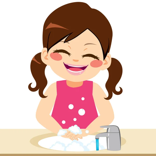 Girl Washing Hands — Stock Vector