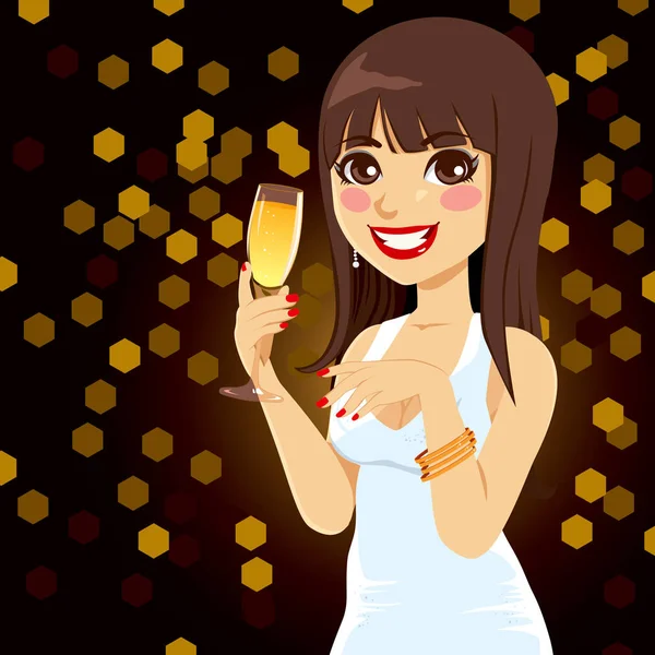 Brunette nő Champagne — Stock Vector