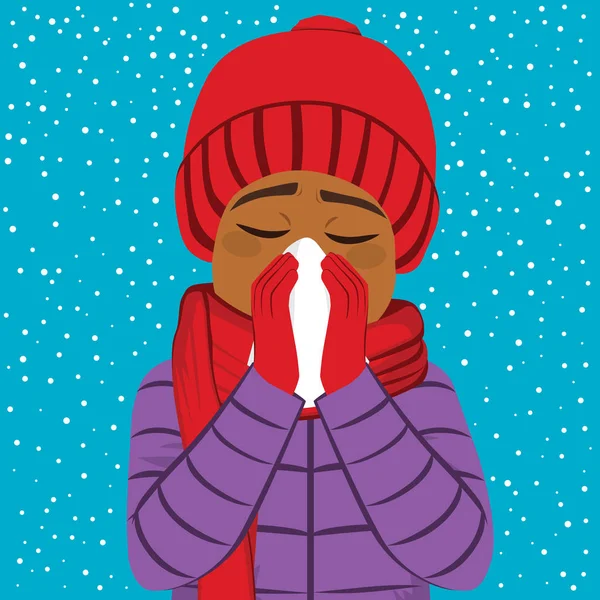 Άνθρωπος χειμώνα γρίπη φυσάει μύτη — Διανυσματικό Αρχείο
