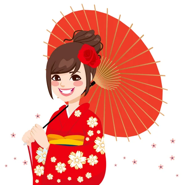 Aziatische Japanse paraplu vrouw — Stockvector