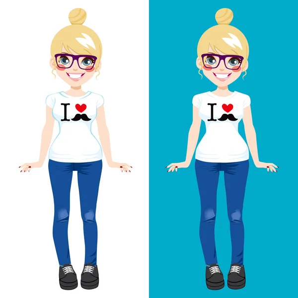 I Love Mustache Blonde Girl — Stock Vector