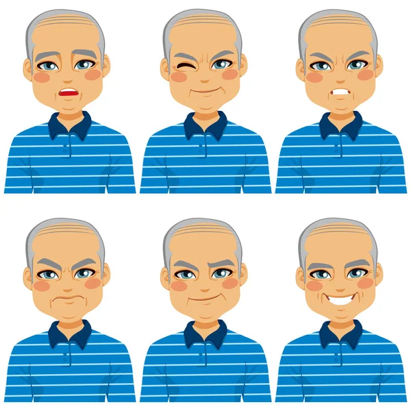 Homme chauve senior Expressions de visage — Image vectorielle