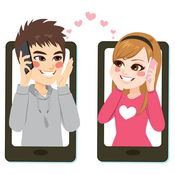 Smartphone amore adolescente — Vettoriale Stock