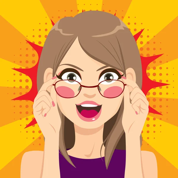 Woman Glasses Surprised — Stock Vector