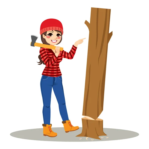 Feminino Lumberjack Árvore Easy Concept —  Vetores de Stock